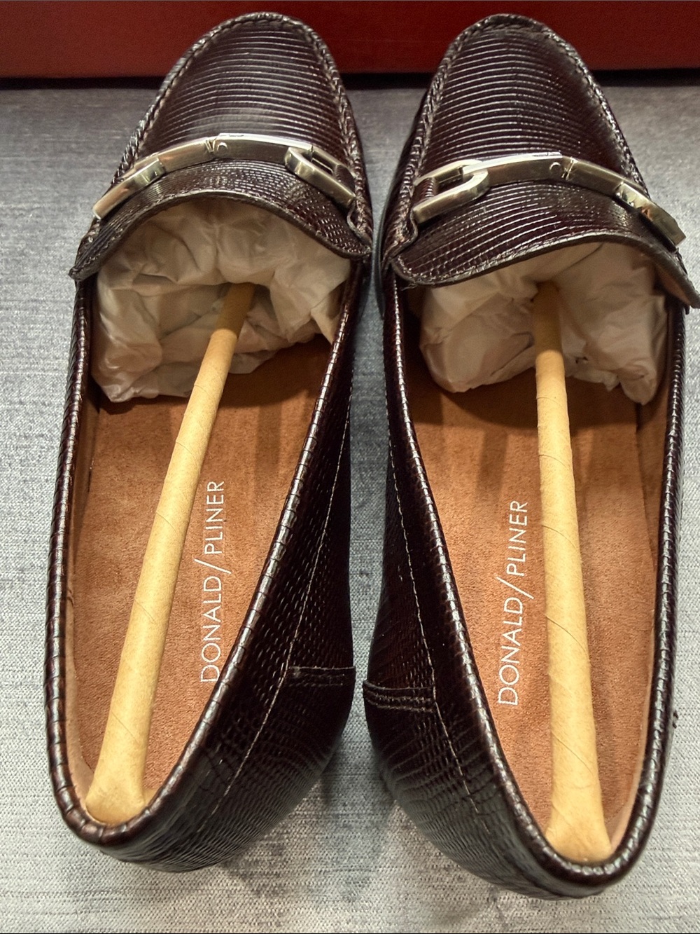 Donald J. Pliner Dark Brown Textured Leather Bit Loafers - Picture 4 of 6